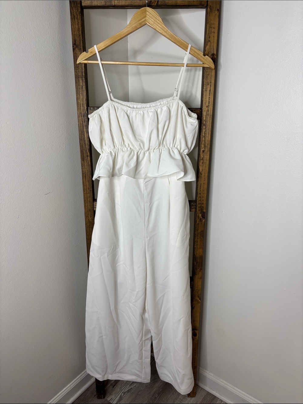 White Ruffle Bodice Wide-Leg Jumpsuit